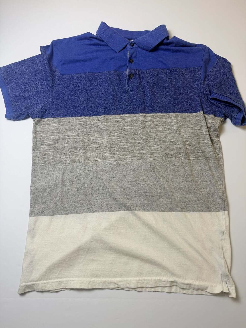 Denim & Flowers Men’s Polo Shirt Medium Color Block Blue Gray White
